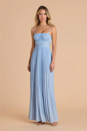 Pleated A-Line Light Blue Bridesmaid Dress